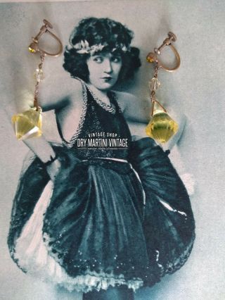 Antique Vintage Art Deco 1920s Czech Citrine Glass Drop Earrings