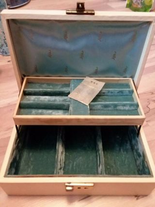 Vintage Mele Jewelry Box 2 Tier,  Off White/crème,  Green Interior