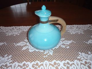 Vintage Bauer Pitcher Coffee Carafe Franciscan Ware Wood Handle Green/turquoise