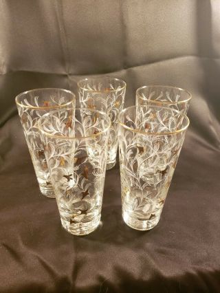 (5) Vintage Libbey Glass 1950s Royal Fern 13oz Flat Tumblers Glasses 5 1/4 "