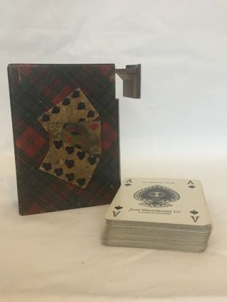 Vintage Tartanware Wooden Book Shaped Box Secret Compartment - Card Box