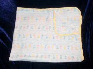 Vintage Carters Unisex Boy Or Girl Baby Blanket Safety Pins White Pastel