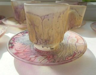 Art Deco Set 6 Coffee Cups By Hebron Reuven Vintage Israeli Glass Random Pattern