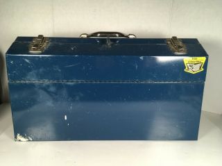 Vintage Metal Blue Tool Box 21”x8”x12” Large Made In Canada B - 529
