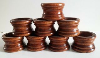 Vintage Wooden Brown Napkin Rings Set Of 8