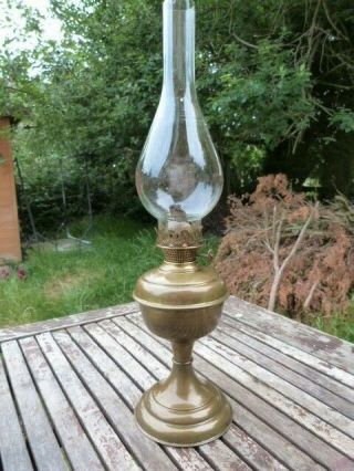 Lovely Antique Vintage Brass & Glass Oil Lamp.
