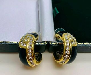 Vintage Jewellery Signed Swarovski Swan Logo Enamel/crystal Pierced Earrings