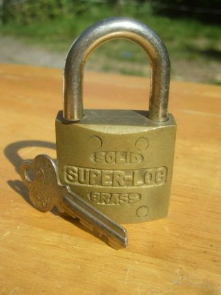 Vintage - Log Solid Brass Padlock With Key/made In U.  S.  A.