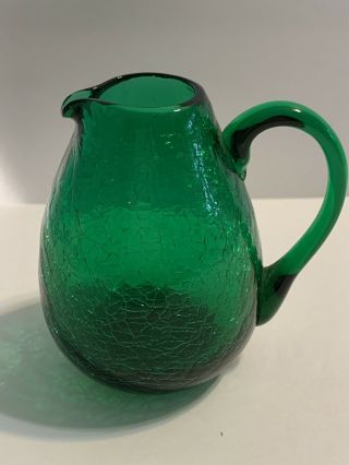 Vintage Green Crackle Glass Small Pitcher Creamer