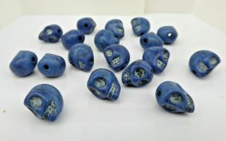 Fine Antique Vintage Memento Mori Hand Carved Turquoise Skull Beads 17g
