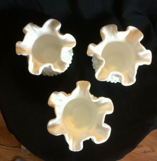 Vintage Fenton White Milk Glass Hobnail Ruffled Edge Vase Votive Holders (2) 3