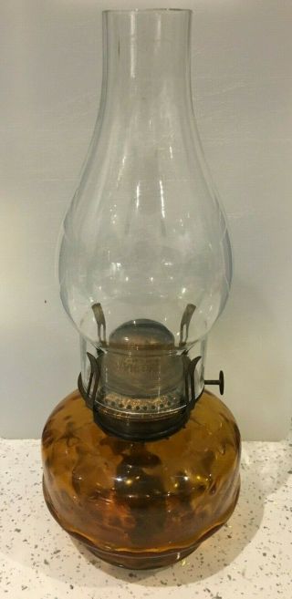 Vintage Metal & Crystal Glass Oil Lamp Amber Reservoir,  Acid Etched