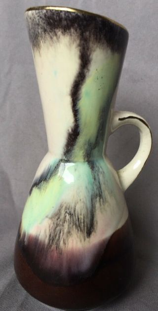 West German Vase Ceramic 258 - 17 Vintage Retro Green Drip Handled Jug Pot Pottery
