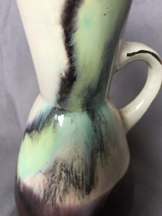 WEST GERMAN VASE ceramic 258 - 17 VINTAGE RETRO green drip HANDLED JUG POT pottery 2