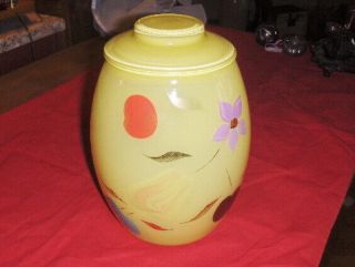 Vintage 1950 Yellow Bartlett Collins Glass Cookie Jar Canister Fruit Decorated