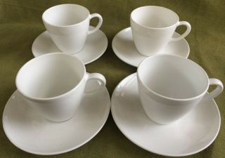 Set (4) Vintage 8 Oz Corning Centura Usa White Coffee / Tea Cups & Saucers Mugs