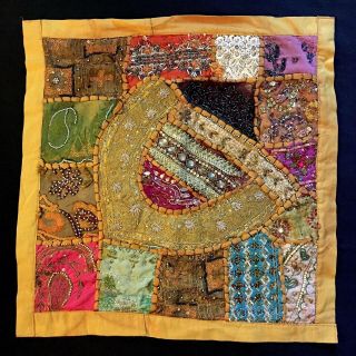 Vintage Khambadia Embroidered Patchwork Textile Cushion/pillow Cover Panel
