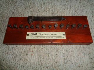 Antique York Central Railroad Display Train Rail Spike & Numbered Nails Vtg