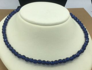 Vintage Style Necklace Czech Glass Faceted Cobalt Blue Color & Brass Choker
