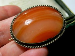 Gorgeous Large Antique Victorian Solid Silver Carnelian Agate Pin Vintage Brooch