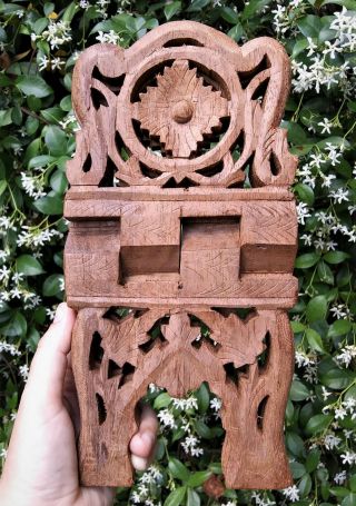 Vintage Wood Book Holder Folding Bible Cookbook Stand Hand Carved In India