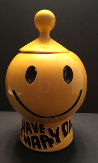 Vintage Mccoy Usa Cookie Jar Smiley - Face “have A Happy Day” (hh)