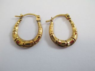 Lovely Vintage Top Quality 9ct Gold " Bamboo " Hoop Earrings.