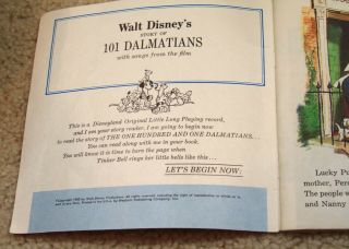 Walt Disney ' s 101 Dalmatians 33 - 1/3 record and 24 page book See Hear Read vtg 3