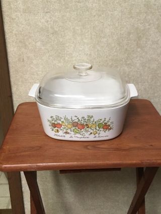Vintage Corning Ware Xl Spice Of Life 5 Qrt Dutch Oven A - 5 - B W/ Dome Pyrex Lid