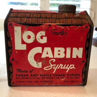 VINTAGE 1940 ' s TOWLE ' S LOG CABIN SYRUP TIN CONTAINER 3