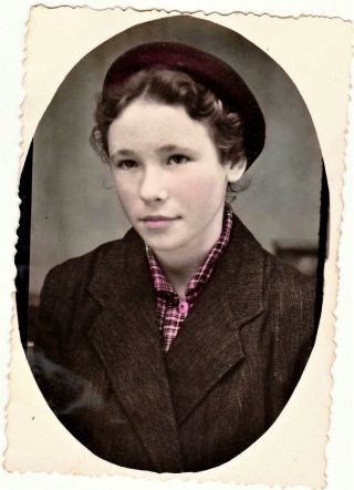 Hand Tinted Russian Photo,  Young Woman In Hat,  Fashion,  Vtg