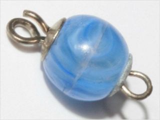 (1) Vtg Czech 1 Strand Silver Tone Blue Swirl Glass Bead Necklace Clasp Closer