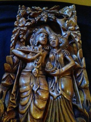 Vintage Hand Carved Chinese Asian Wooden Statue Figure Ornament Wall Hanging