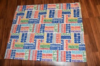 Vintage Flat Bed Sheet Nfl Logos Twin Full Size All Over Football Team Names Nfl