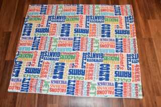 Vintage Flat Bed Sheet NFL Logos Twin Full Size All Over Football Team Names NFL 2