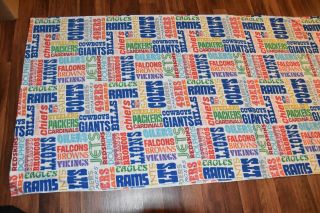 Vintage Flat Bed Sheet NFL Logos Twin Full Size All Over Football Team Names NFL 4