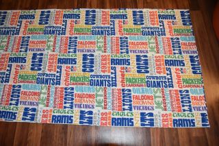 Vintage Flat Bed Sheet NFL Logos Twin Full Size All Over Football Team Names NFL 5