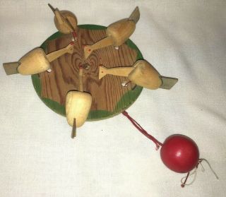 Vintage Wooden Toy Made In Sweden Chickens Pecking Corn