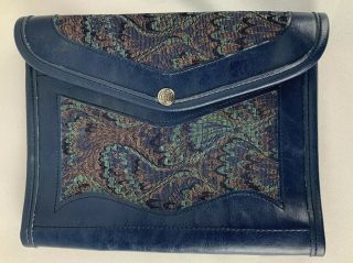 Vintage Blue Leather With Decorative Design Book Cover Snap Closure
