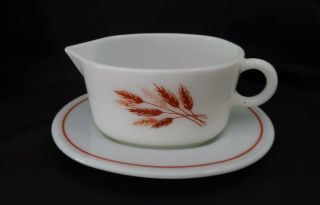 Pyrex Harvest Home Wheat Gravy Boat And Dish - Vintage 70s