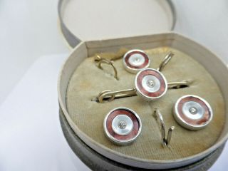 Fine Vintage Set Of 3 Silver & Mother Of Pearl Dress Shirt Studs And Tie Pin 3