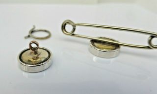 Fine Vintage Set Of 3 Silver & Mother Of Pearl Dress Shirt Studs And Tie Pin 5