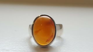 Vintage Sterling Silver 925 Ring,  Large Probably Carnelian Possibly Amber Stone
