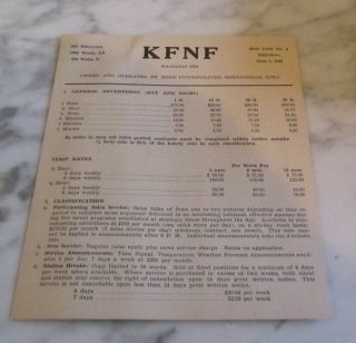 1943 Kfnf Shenandoah Iowa Radio Station Advertising Rates Card Vintage Media