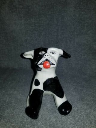 Vintage Italian Pottery Dog W/silly Face Black White 5 " Puppy Hand Painted Italy