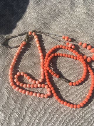 Vintage Coral Coloured Bead Necklaces X 3 Angel Skin