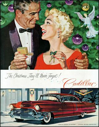 1956 Husband Wife Christmas Gift Cadillac Car Gm Vintage Art Print Ad Adl2