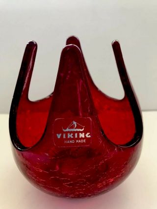 Vintage Ruby Viking Glass Crackle Stretch Candle Votive Mcm Christmas B10