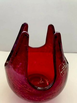 Vintage Ruby Viking Glass Crackle Stretch Candle Votive MCM Christmas B10 3