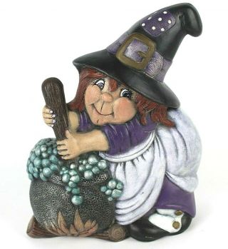 Vintage Ceramic Hand Painted Halloween Witch W/brew Pot 10 1/2 "
